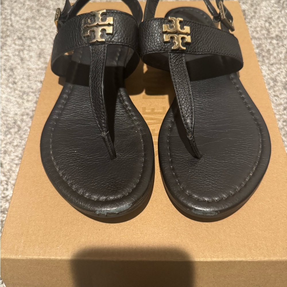 Tory Burch Black Sandals with Gold Accents